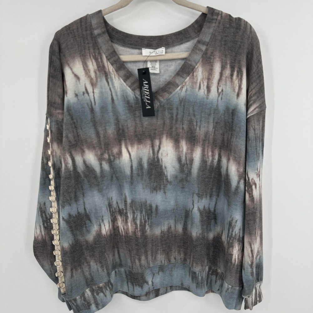 Ariella Sweater‎ Womens Medium Blue Gray Tie Dye Pullover Long Sleeve Made USA